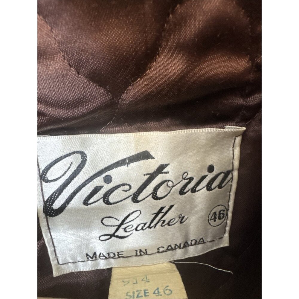 Victoria Leather Vintage Cafe Racer Jacket‎ Men 46 Brown Canada Quilted 70s - Picture 6 of 8